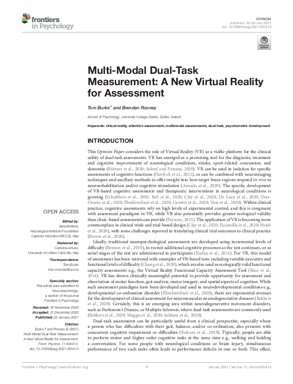 (PDF) Multi-Modal Dual-Task Measurement: A New Virtual Reality for ...