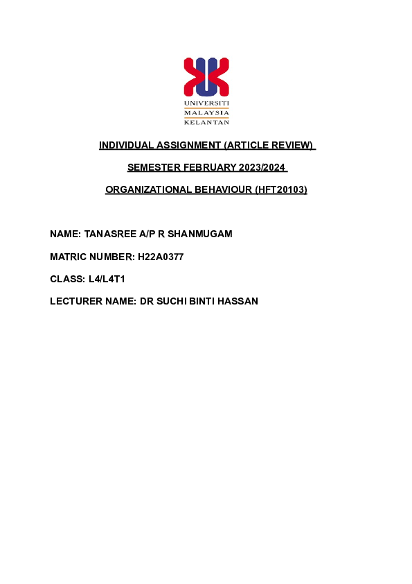 (DOC) ORGANIZATIONAL BEHAVIOUR Individual Assignment