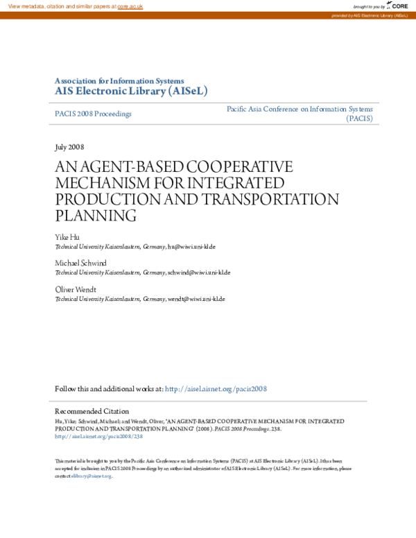 (PDF) An Agent-Based Cooperative Mechanism for Integrated Production ...