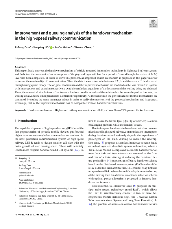 (PDF) Improvement and queuing analysis of the handover mechanism in the ...