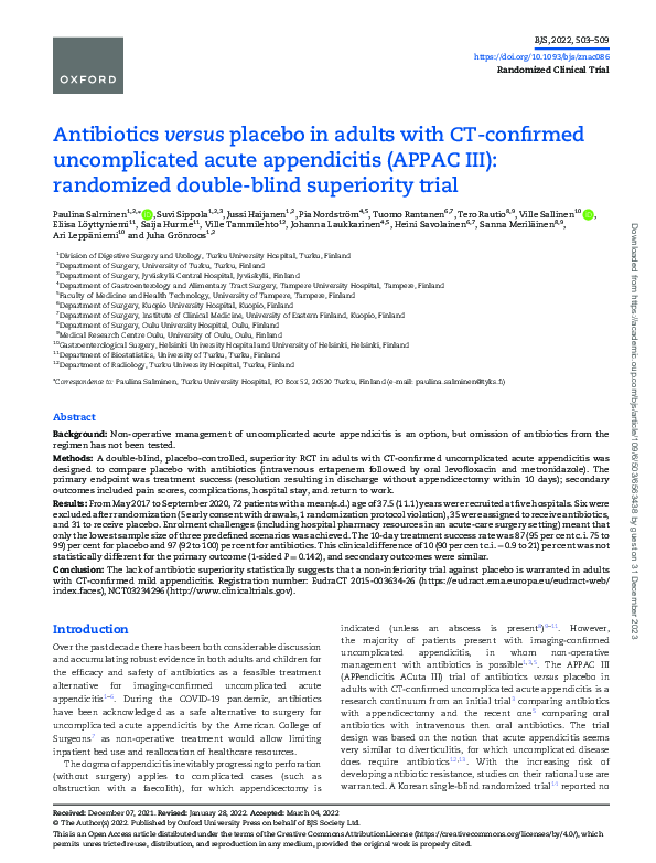 (PDF) Antibiotics versus placebo in adults with CT-confirmed ...