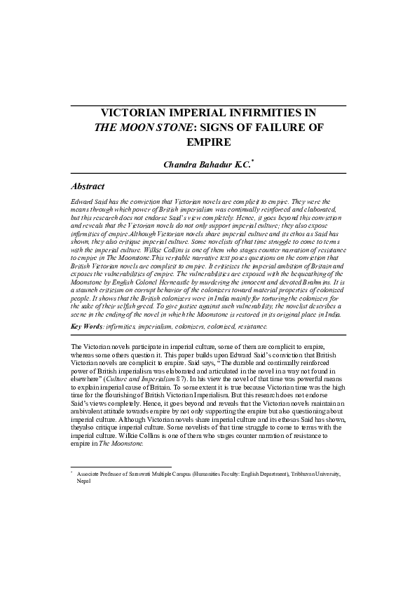 (PDF) Victorian Imperial Infirmities in The Moon Stone: Signs of ...