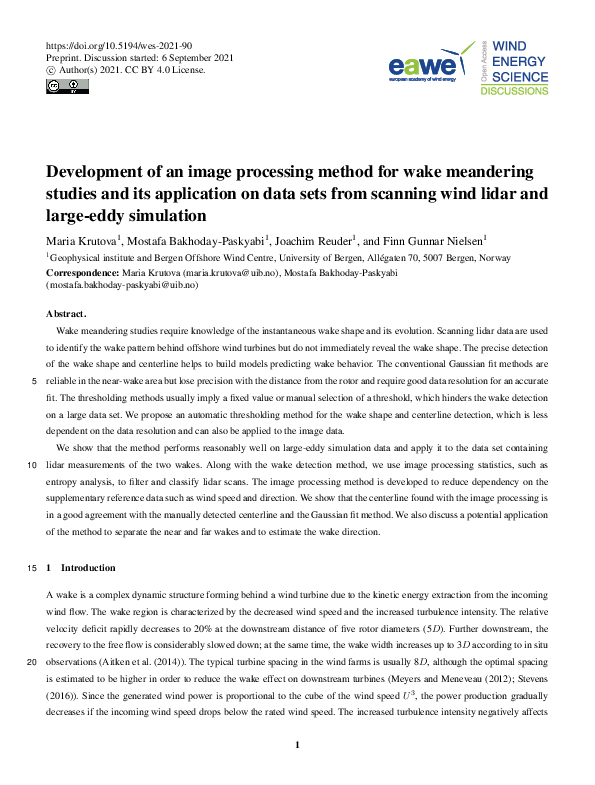 (PDF) Development of an image processing method for wake meandering ...