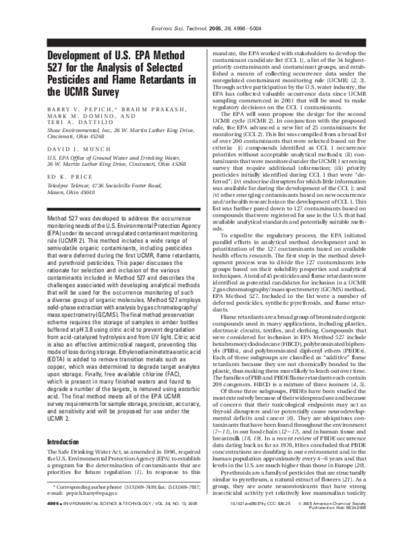 (PDF) Development of U.S. EPA Method 527 for the Analysis of Selected ...