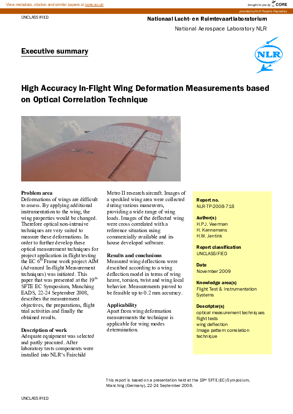 (PDF) High Accuracy In-Flight Wing Deformation Measurements Based on ...