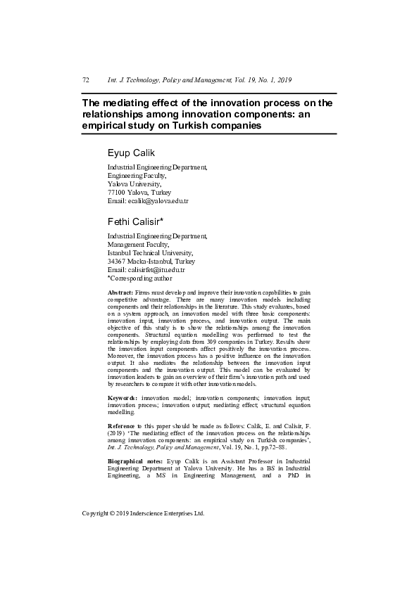 (PDF) The mediating effect of the innovation process on the ...
