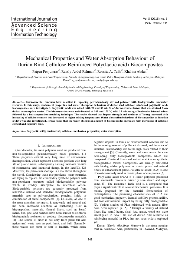 (PDF) Mechanical Properties and Water Absorption Behaviour of Durian ...