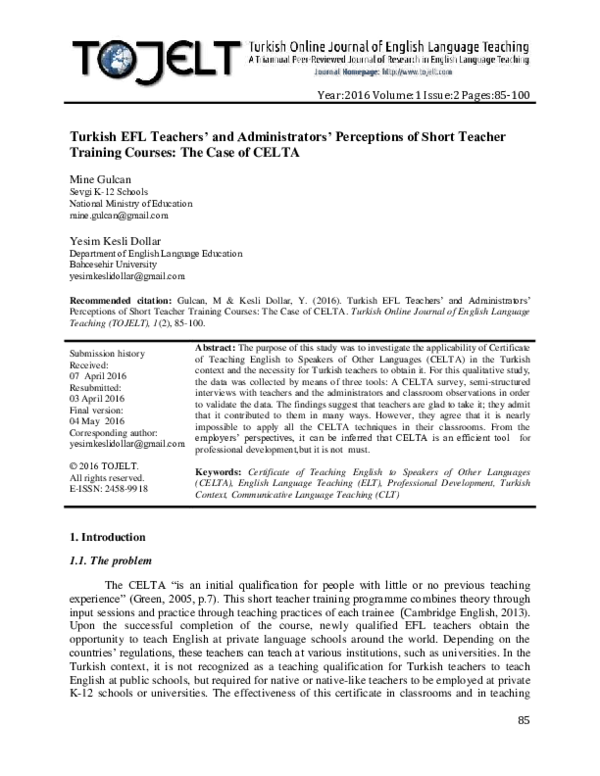 (PDF) Turkish EFL Teachers’ and Administrators’ Perceptions of Short ...