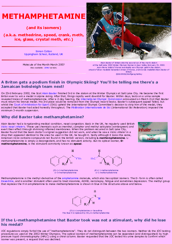 (PDF) Methamphetamine - Molecule of the Month March 2007 [Archived version]