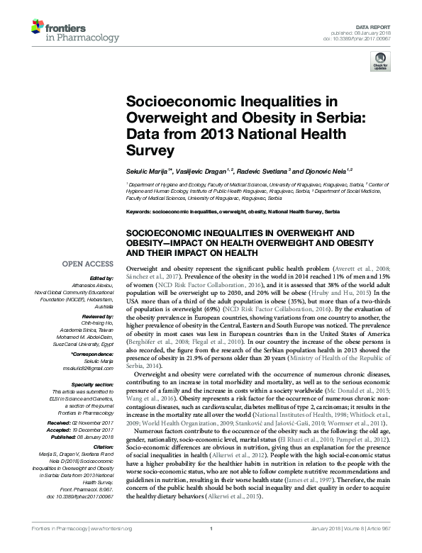 (PDF) Socioeconomic Inequalities in Overweight and Obesity in Serbia ...