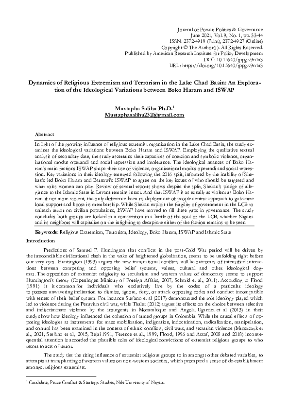 (PDF) Dynamics of Religious Extremism and Terrorism in the Lake Chad ...
