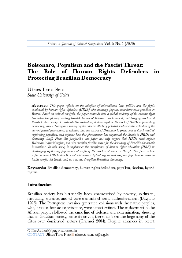 (PDF) Bolsonaro, Populism and the Fascist Threat: The Role of Human ...