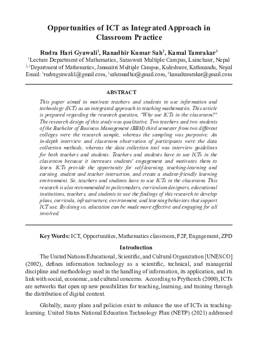 (PDF) Opportunities of ICT as Integrated Approach in Classroom Practice
