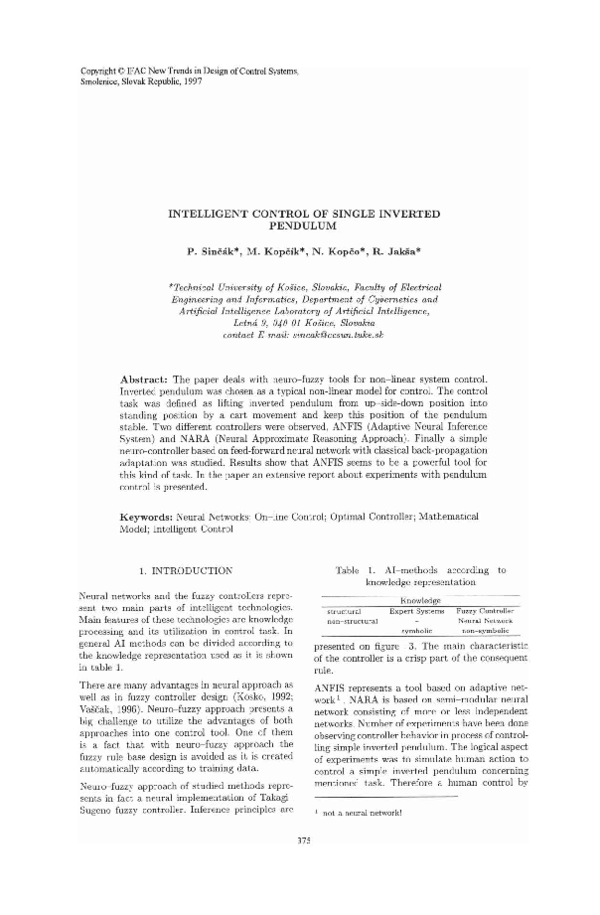 (PDF) Intelligent Control of Single Inverted Pendulum