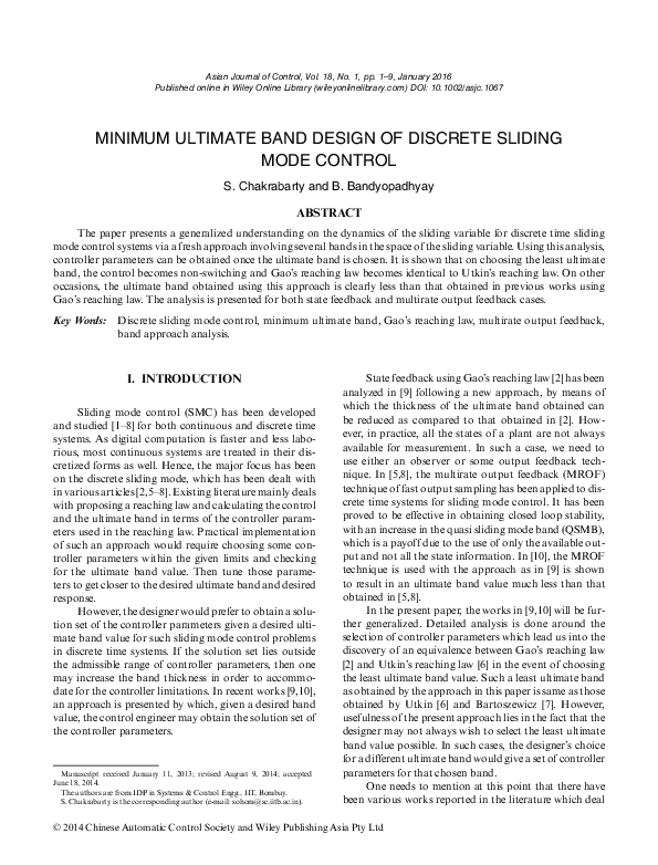 (PDF) Minimum Ultimate Band Design of Discrete Sliding Mode Control