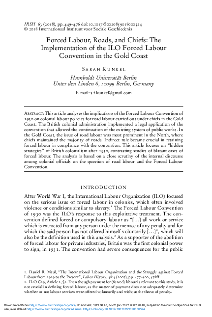 (PDF) Forced Labour, Roads, and Chiefs: The Implementation of the ILO ...