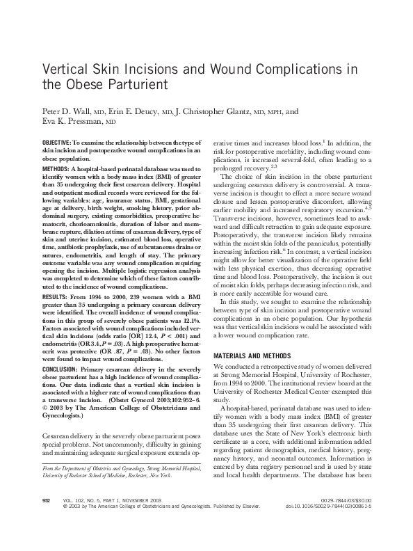 (PDF) Vertical Skin Incisions and Wound Complications in the Obese ...