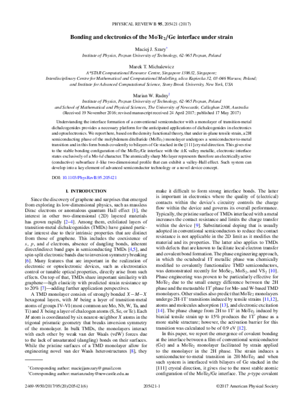 (PDF) Bonding and electronics of the MoTe 2 / Ge interface under strain ...