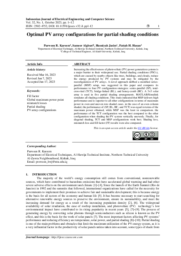 (PDF) Optimal PV array configurations for partial shading conditions