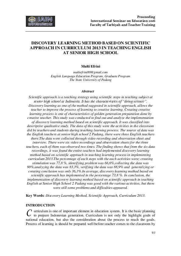 (PDF) Discovery Learning Method Based on Scientific Approach in ...