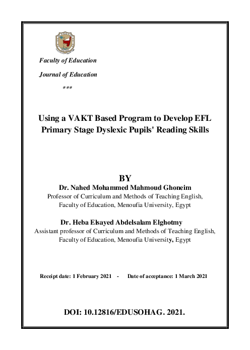 (PDF) Using a VAKT Based Program to Develop EFL Primary Stage Dyslexic ...
