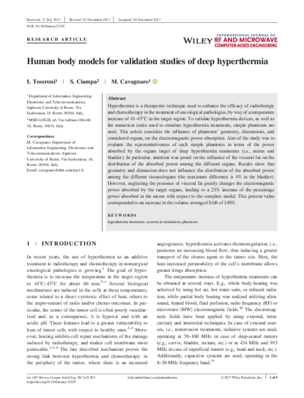 (PDF) Human body models for validation studies of deep hyperthermia