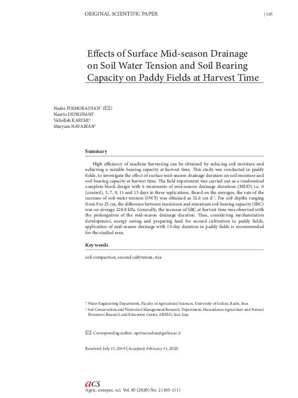 (PDF) Effects of Surface Mid-season Drainage on Soil Water Tension and ...