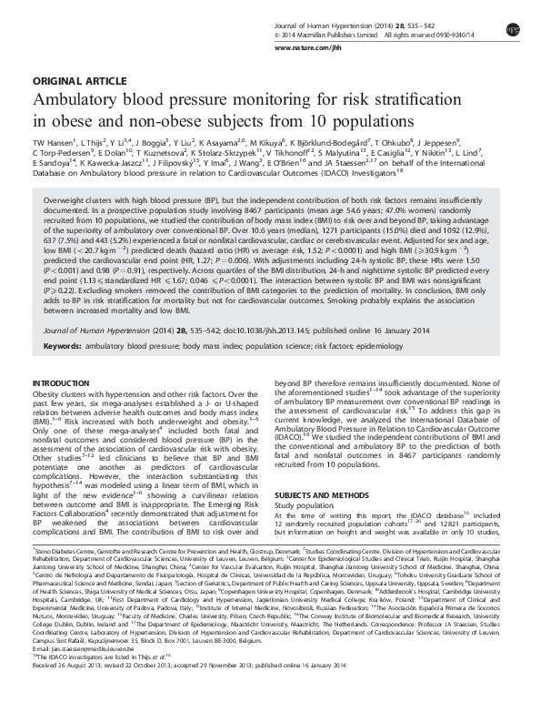 (PDF) Ambulatory blood pressure monitoring for risk stratification in ...