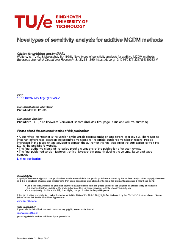(PDF) Novel types of sensitivity analysis for additive MCDM methods