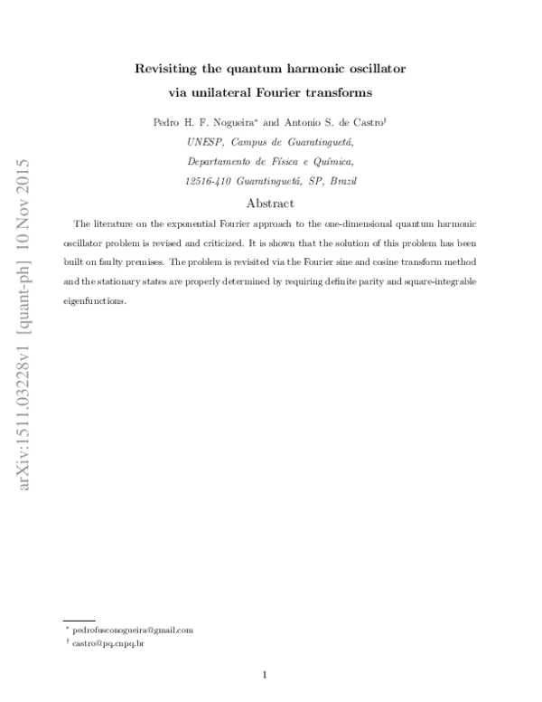 (PDF) Revisiting the quantum harmonic oscillator via unilateral Fourier ...