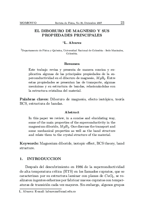 (PDF) El diboruro de magnesio y sus propiedades principales