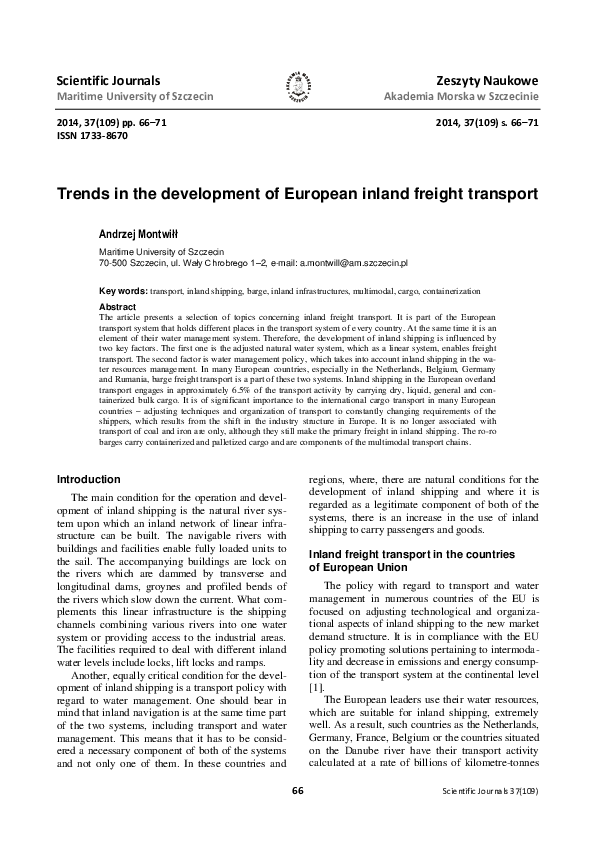 (PDF) Trends in the development of European inland freight transport