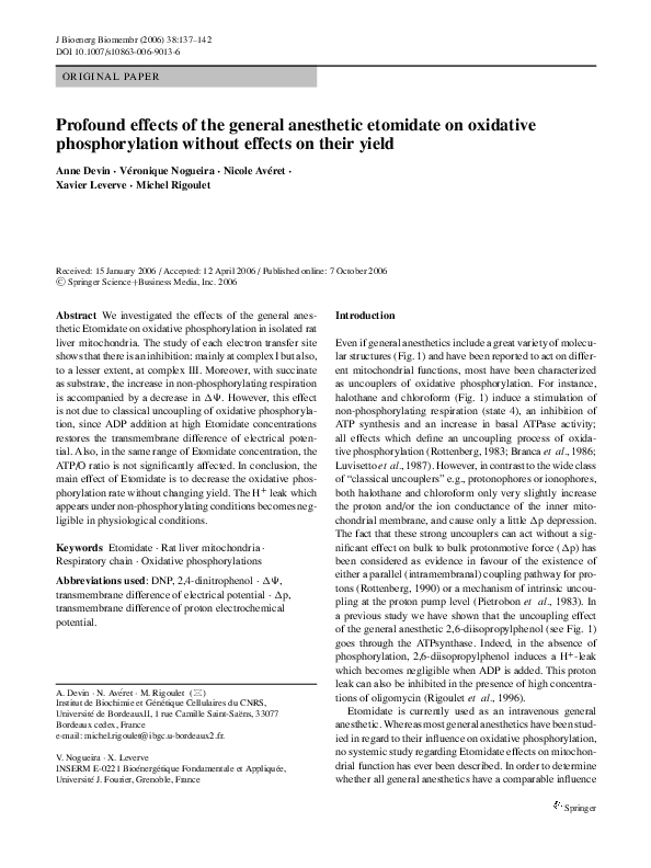 (PDF) Profound effects of the general anesthetic etomidate on oxidative ...