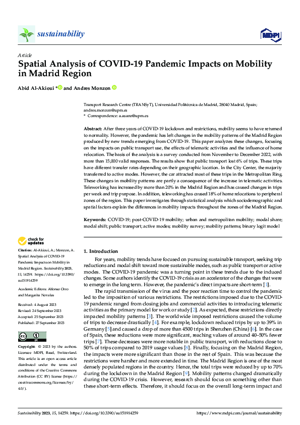 (PDF) Spatial Analysis of COVID-19 Pandemic Impacts on Mobility in ...