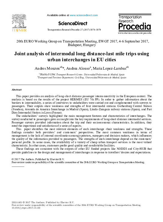 (PDF) Joint analysis of intermodal long distance-last mile trips using ...