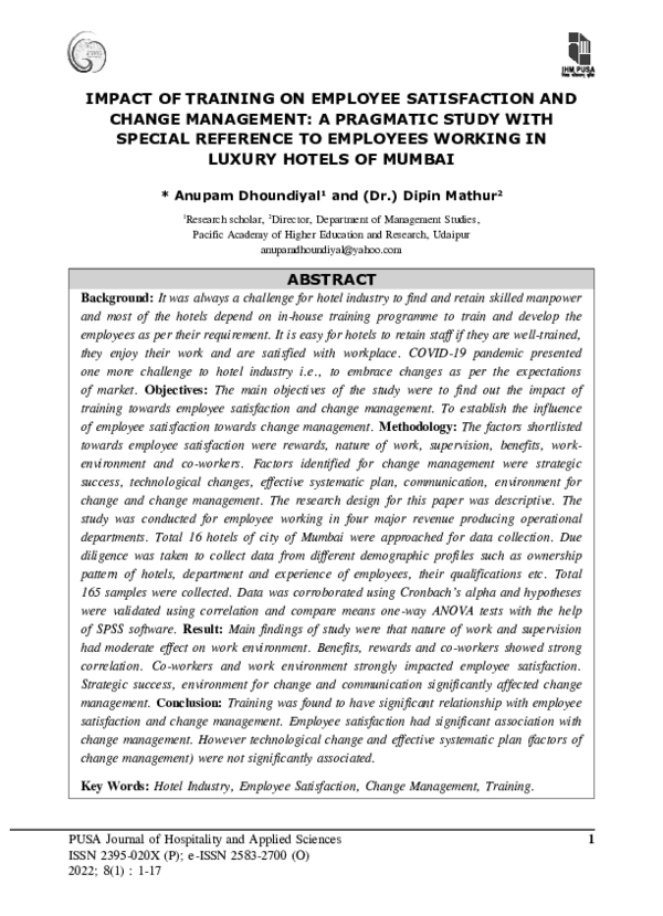 (PDF) Impact Of Training On Employee Satisfaction And Change Management ...