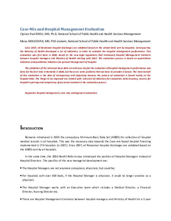 (PDF) Case-mix and hospital management evaluation
