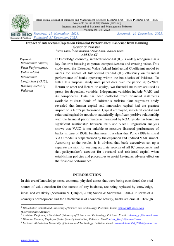 (PDF) Impact of Intellectual Capital on Financial Performance: Evidence ...