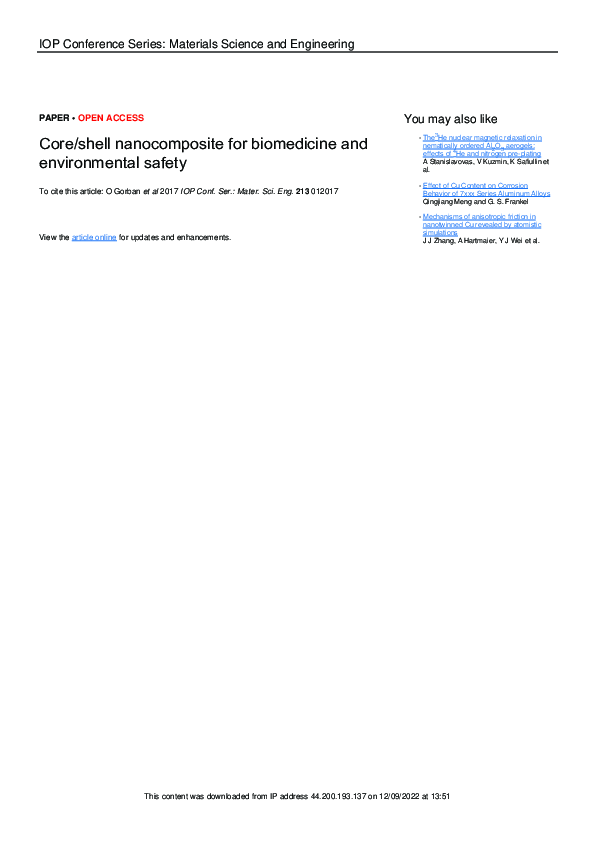 (PDF) Core/shell nanocomposite for biomedicine and environmental safety