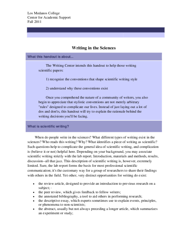(PDF) Writing for the Sciences