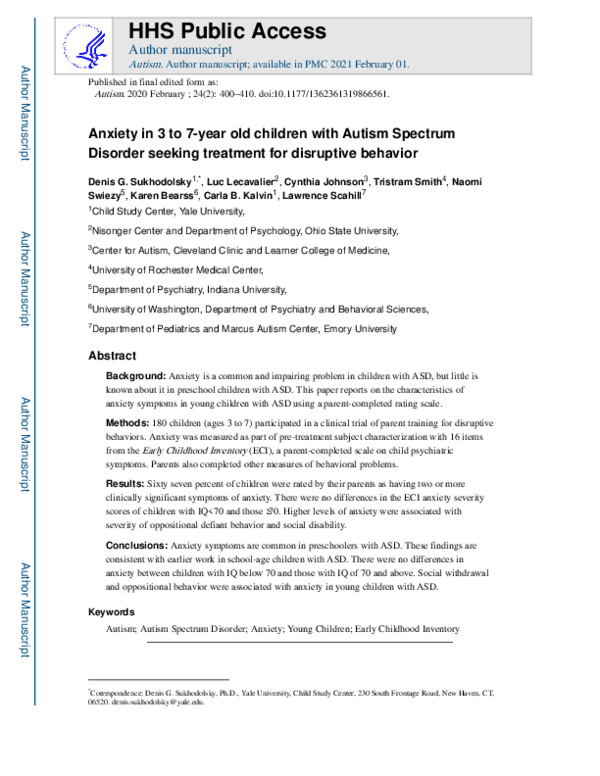 (PDF) Anxiety in 3- to 7-year-old children with autism spectrum ...