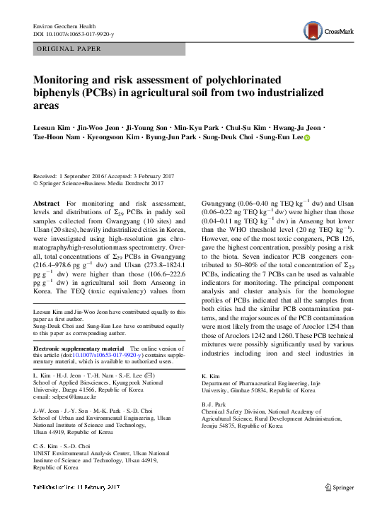 (PDF) Monitoring and risk assessment of polychlorinated biphenyls (PCBs ...