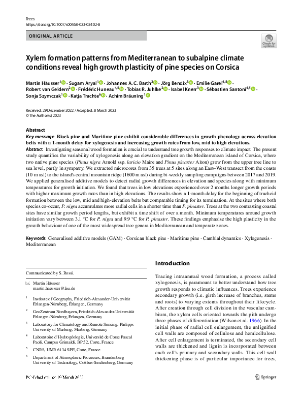 (PDF) Xylem formation patterns from Mediterranean to subalpine climate ...