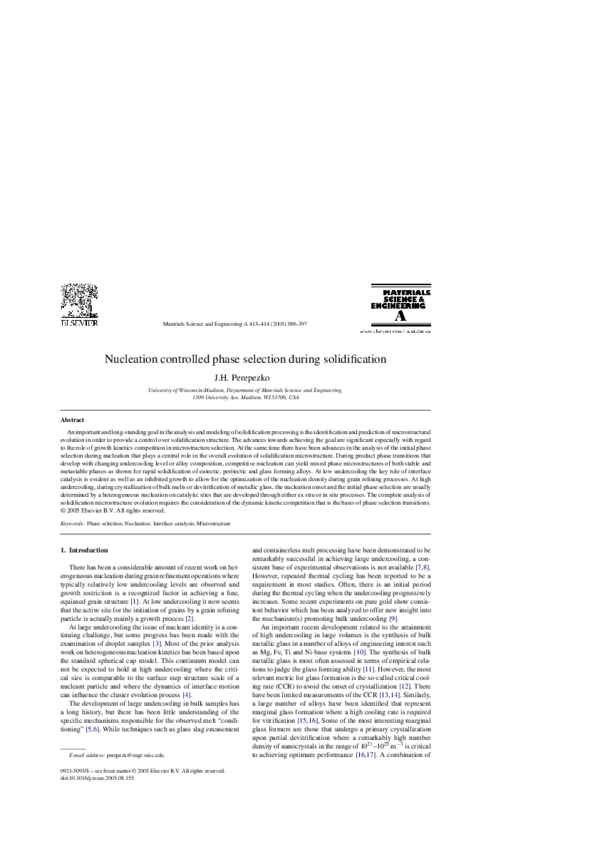 (PDF) Nucleation controlled phase selection during solidification