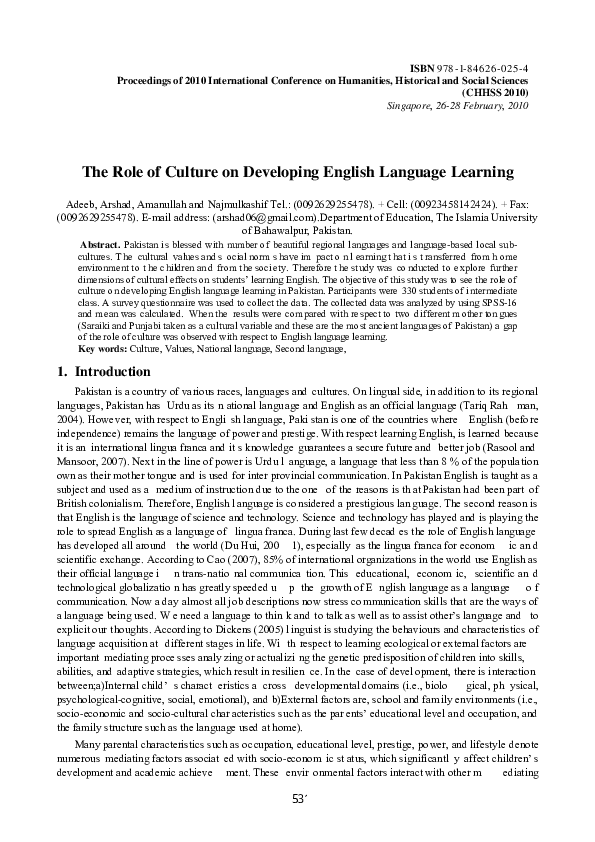 (PDF) The Role of Culture on Developing English Language Learning