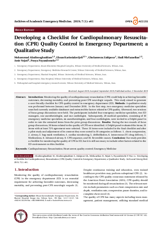(PDF) Developing a Checklist for Cardiopulmonary Resuscitation (CPR ...