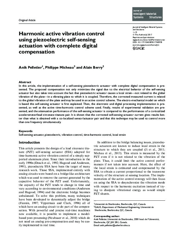 (PDF) Harmonic active vibration control using piezoelectric self ...