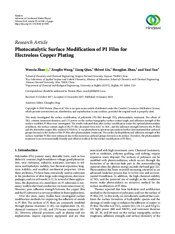 (PDF) Photocatalytic Surface Modification of PI Film for Electroless ...
