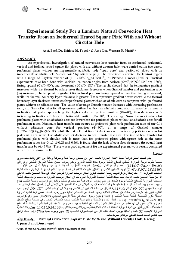 (PDF) Experimental Study For a Laminar Natural Convection Heat Transfer ...