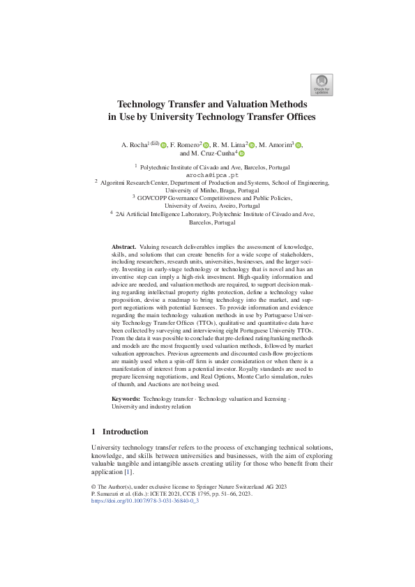 (PDF) Technology Transfer and Valuation Methods in Use by University ...